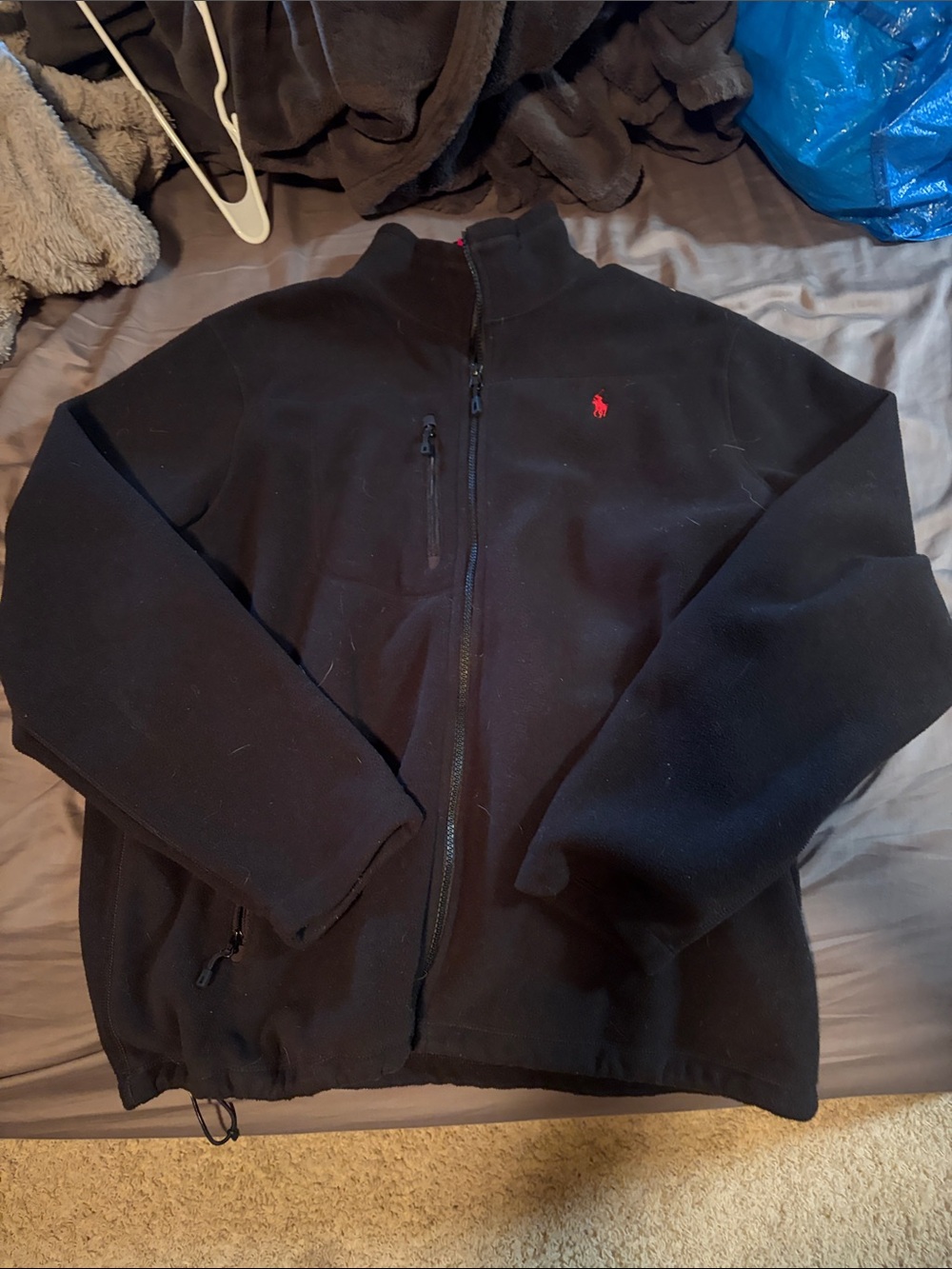 Polo by Ralph Lauren Black Fleece Zip Jacket with Red Pony
